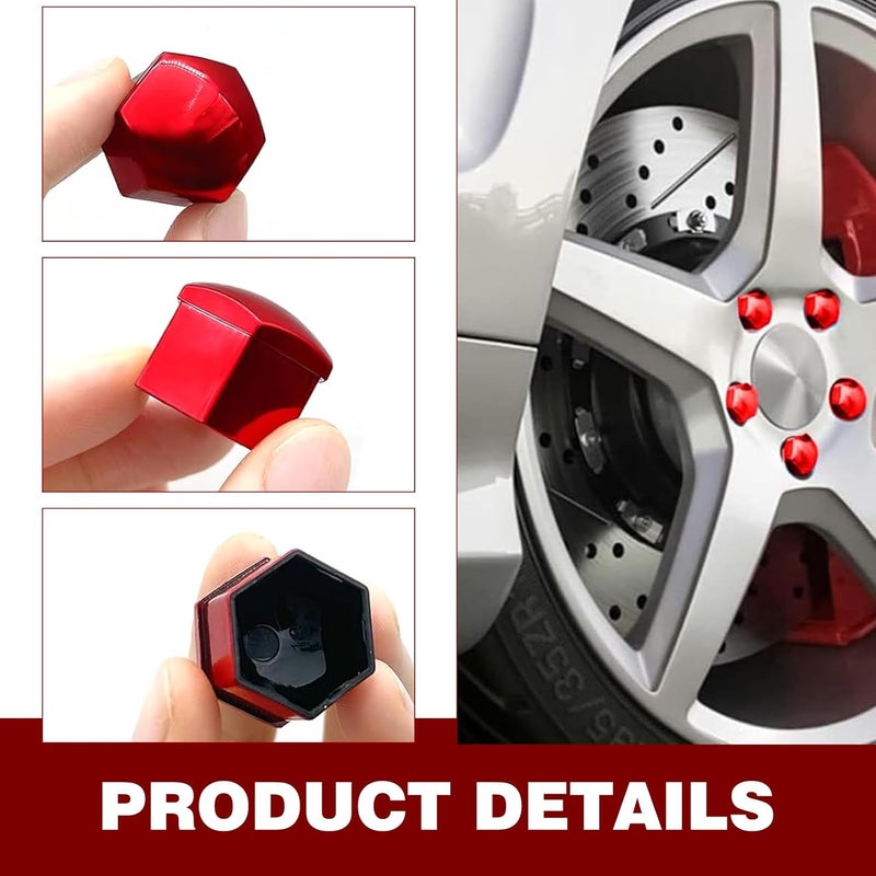 Downhill 20 PCS 17MM Wheel Lug Nut Covers, Cratch and Rust Resistant Hexagon Car Wheel Nut Caps, Wheel Center Bolt Caps with Removal Clip, for Most Cars, Trucks, SUVs (Red) - Image 3